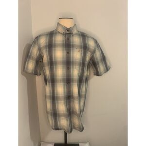 Carhartt Mens Large Blue Checkered Plaid Relaxed Fit Button Up Shirt Short
